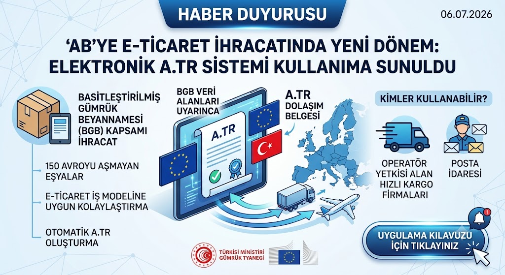 BASİTLEŞTİRİLMİŞ GÜMRÜK BEYANNAMESİ KAPSAMINDA AB’YE İHRACATTA ELEKTRONİK A.TR DOLAŞIM BELGESİ SİSTE